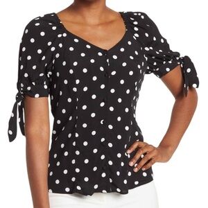 PHILOSOPHY Polka Dot Tie Sleeve V-neck Babydoll Blouse Top Size SP NWT Trendy